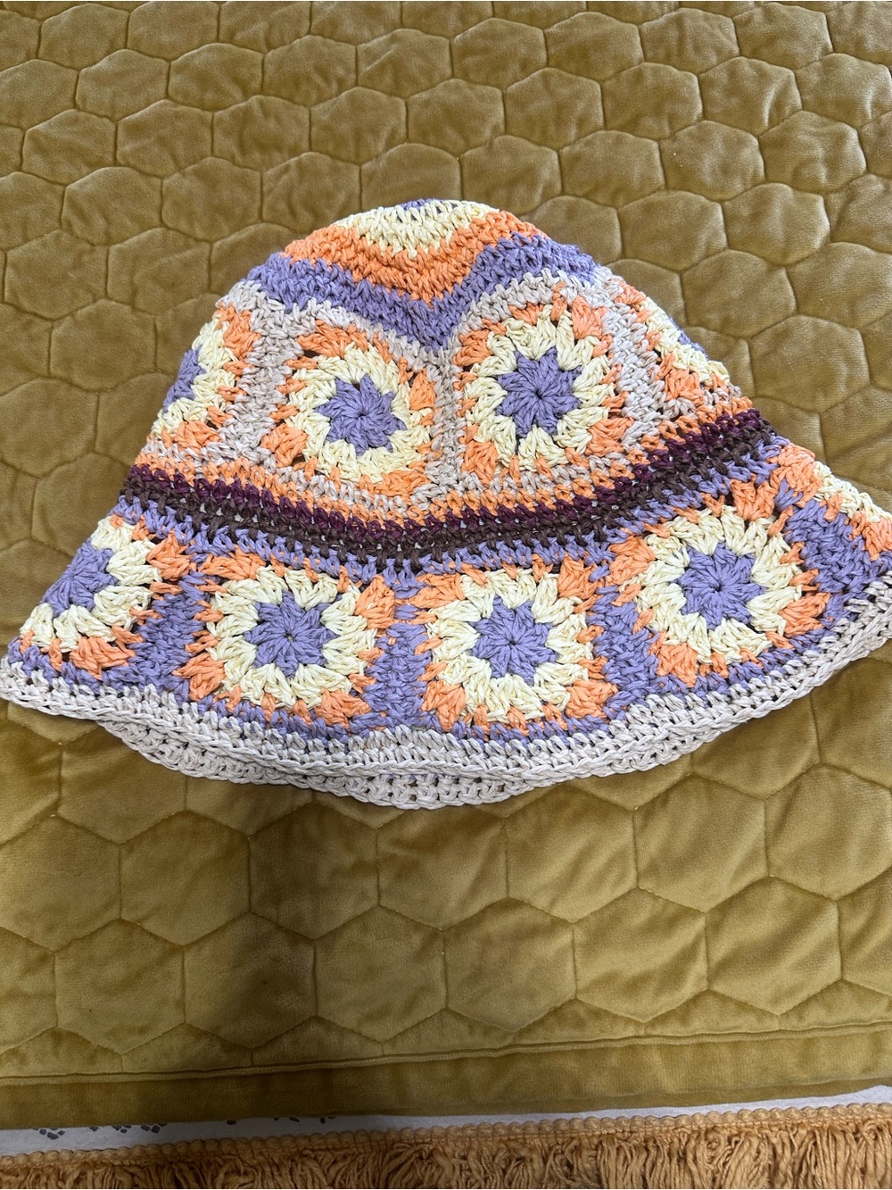 Zara Crochet Bucket Hat in Lavender, Peach & Cream